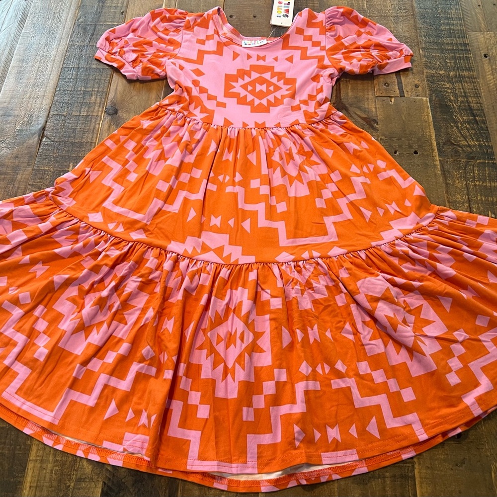 Dot Dot Smile size 3/4, 5/6, 7 or 8/10 girls pink and red aztec Tier dress new